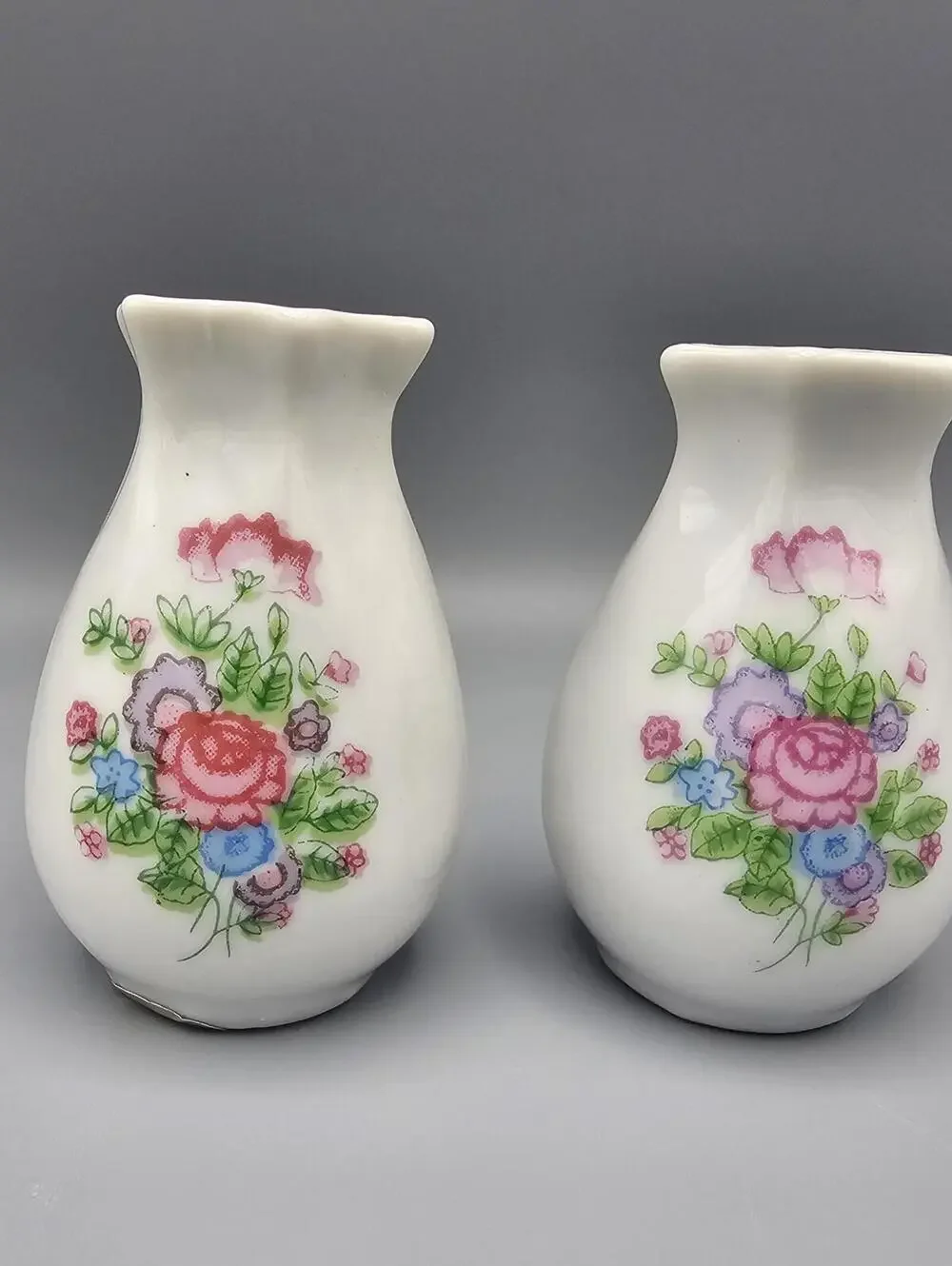 Pair of Small Floral Porcelain Salt and Pepper Shakers